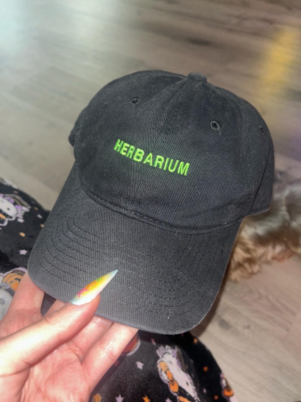 Herbarium Cannabis Black Baseball Cap with Neon Green Embroidery